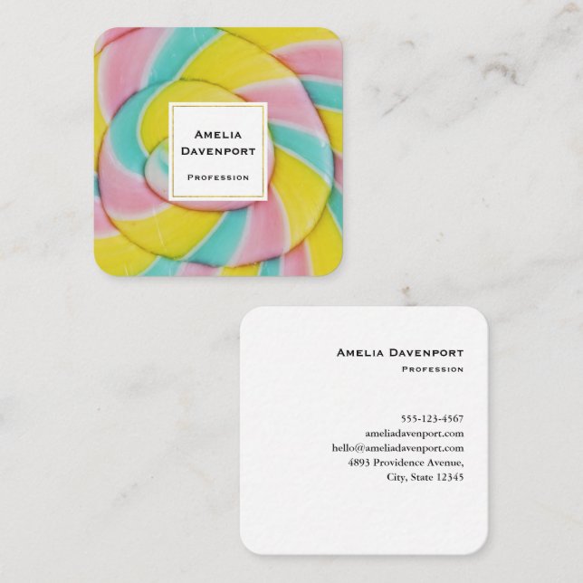 Pastel Rainbow Spiral Candy Photo Square Business Card (Front/Back)