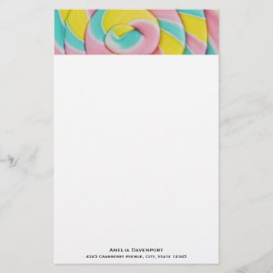 Pastel Rainbow Spiral Candy Photo Stationery