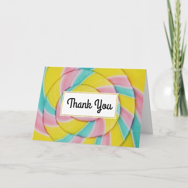 Pastel Rainbow Spiral Candy Thank You Card (Front)