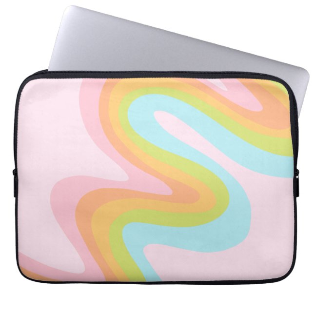 Pastel rainbow squiggle laptop sleeve (Front)