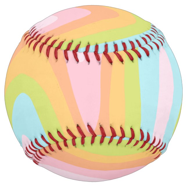 Pastel rainbow squiggle softball (Front)