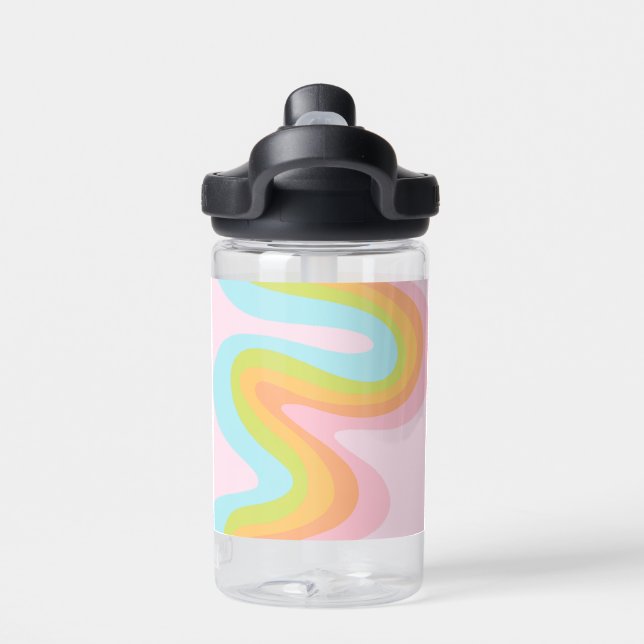 Pastel rainbow squiggle water bottle (Back)