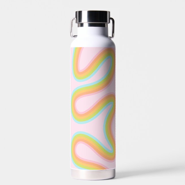 Pastel rainbow squiggle water bottle (Front)