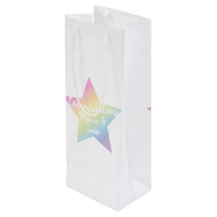 Pastel Rainbow Star Baby Shower Wine Gift Bag