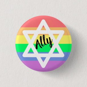 Pastel Rainbow Star of David LGBTQ Ally 3 Cm Round Badge