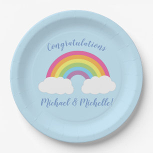 Pastel Rainbow Stars Baby Shower Simple Modern Pap Paper Plate
