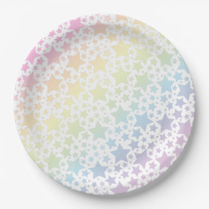 Pastel Rainbow Stars Baby Shower Simple Modern Paper Plate