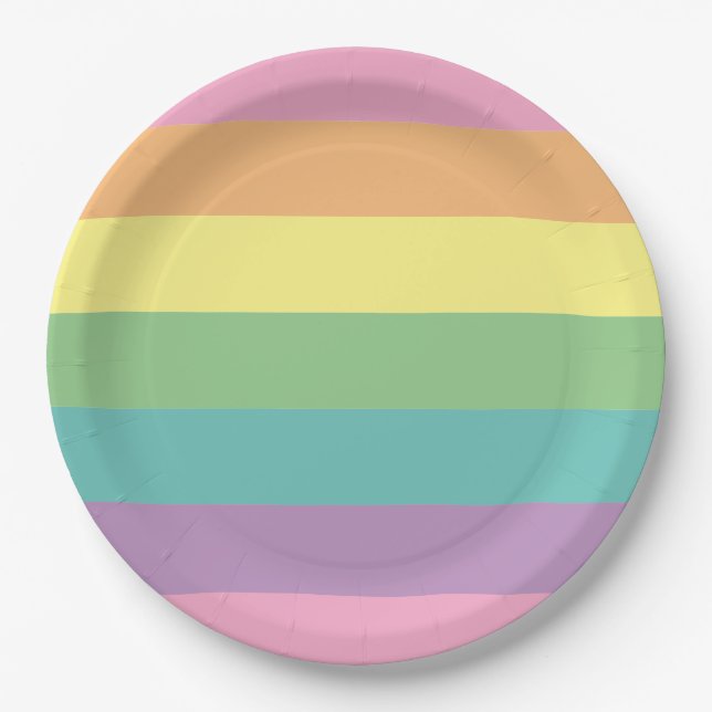 Pastel Rainbow Stripe Paper Plate (Front)