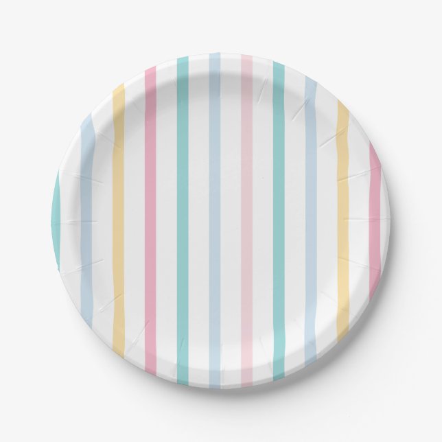 Pastel Rainbow Stripe Paper Plate (Front)