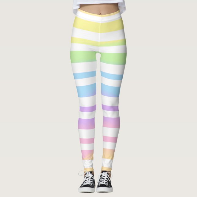 Pastel Rainbow Stripes Abstract Blur Art Design Leggings (Front)