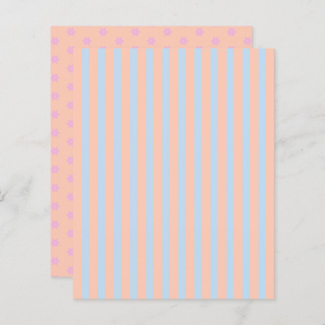 Pastel Rainbow Stripes and Flowers Scrapbook Paper (Front/Back)