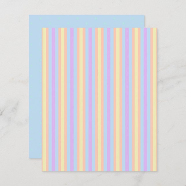 Pastel Rainbow Stripes and Spots Scrapbook Paper (Front/Back)