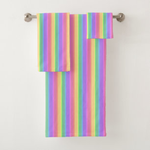 Pastel rainbow stripes bath towel set