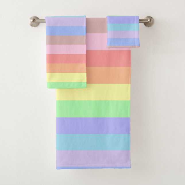Pastel Rainbow Stripes Bath Towel Set (Insitu)
