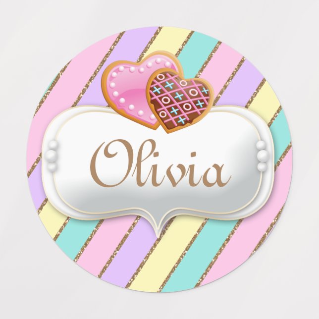 Pastel Rainbow Stripes Cookie Birthday Labels (Design 1)