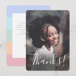 Pastel Rainbow Stripes Full Photo Thank You Card