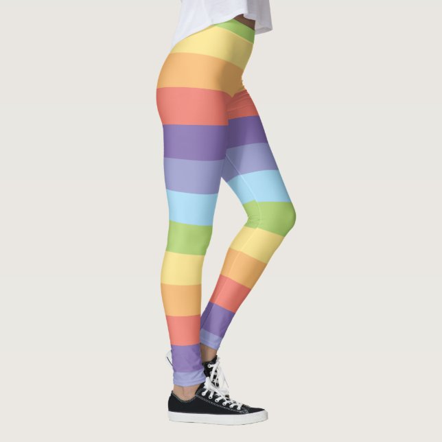 Pastel rainbow stripes Gay Pride Leggings (Right)