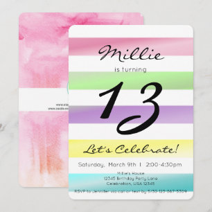 Pastel Rainbow Stripes Girl Birthday Invitation