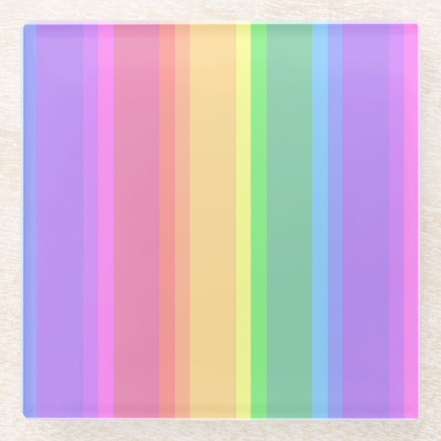 Pastel rainbow stripes glass coaster (Front)
