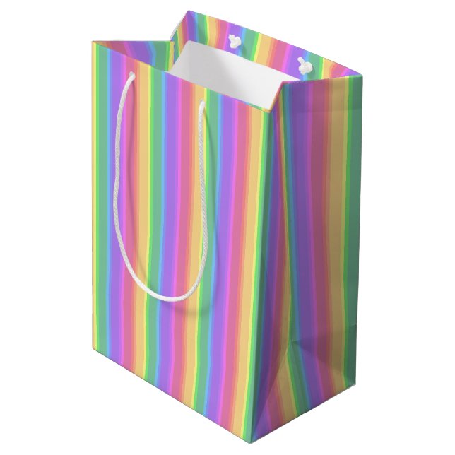 Pastel rainbow stripes medium gift bag (Back Angled)