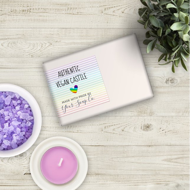 Pastel Rainbow Stripes Pattern and Heart Soap Rectangular Sticker (Creator Uploaded)