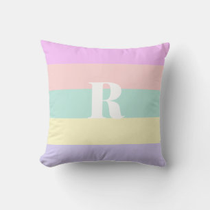 Pastel Rainbow Stripes Personalised Monogram Cushion