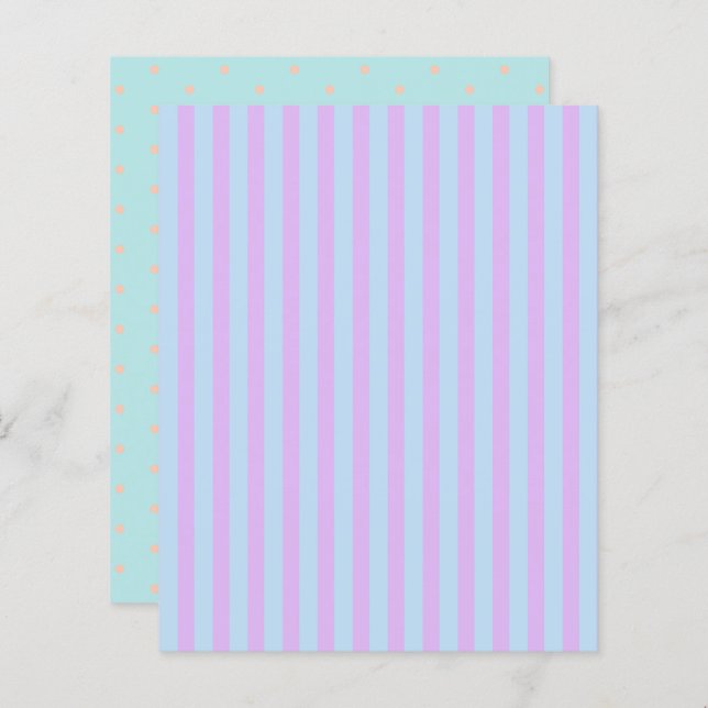 Pastel Rainbow Stripes & Polka Dot Scrapbook Paper (Front/Back)