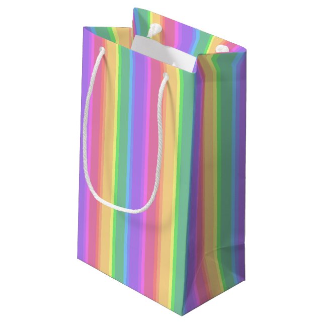 Pastel rainbow stripes small gift bag (Back Angled)