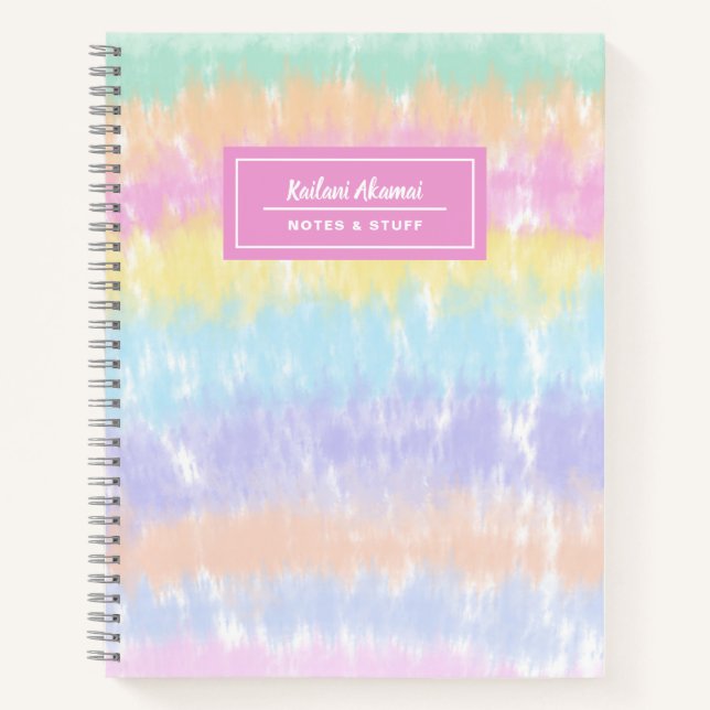 Pastel Rainbow Stripes Tie-Dye Watercolor Name Not Notebook (Front)