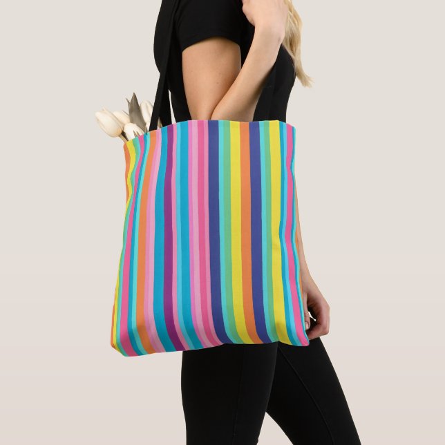 Pastel Rainbow Stripes Tote Bag (Close Up)