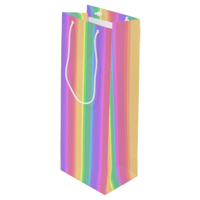 Pastel rainbow stripes wine gift bag (Front Angled)