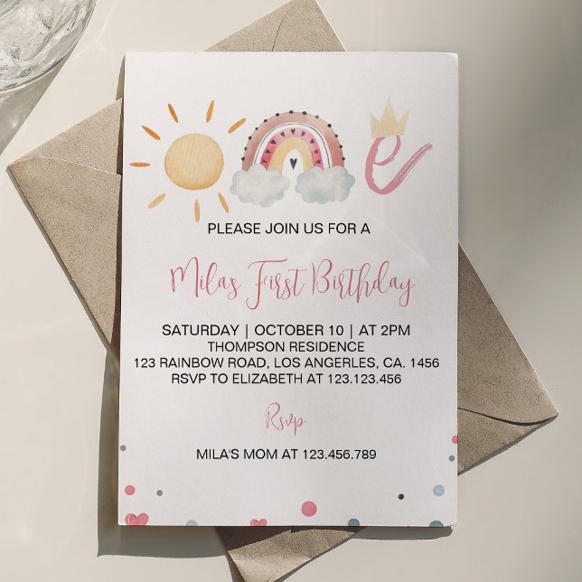 Pastel Rainbow Sunshine 1st Birthday Invitation (Creator Uploaded)