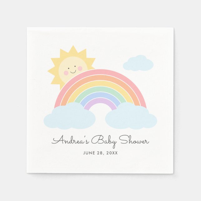 Pastel Rainbow Sunshine Baby Shower or Birthday  Napkin (Front)