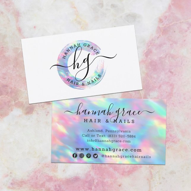 Pastel Rainbow Swash Logo Hair Nails Social Media  Business Card (Creator Uploaded)