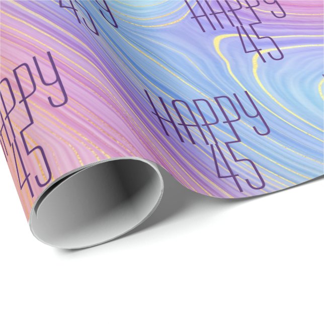 Pastel Rainbow Swirl 45th Birthday Wrapping Paper (Roll Corner)