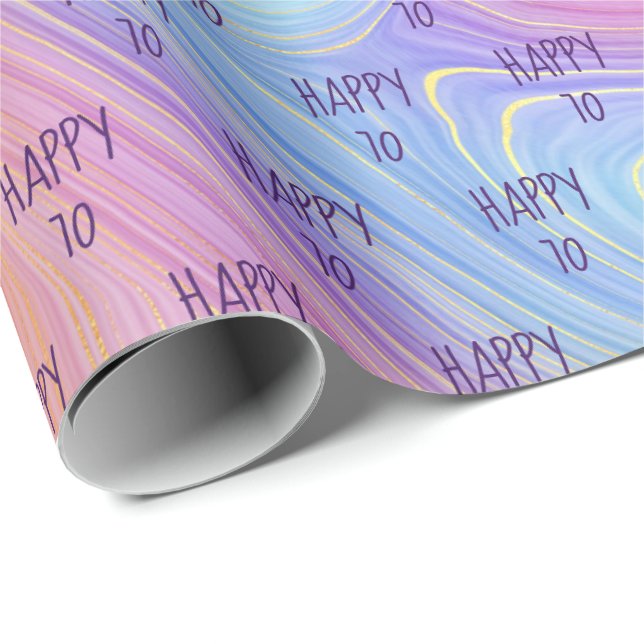 Pastel Rainbow Swirl 70th Birthday Wrapping Paper (Roll Corner)