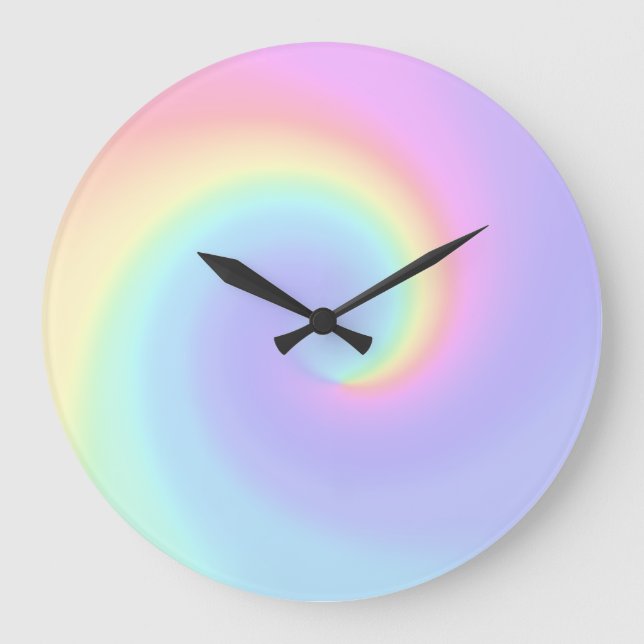 Pastel Rainbow Swirl Lesbian Wedding Large Clock (Front)