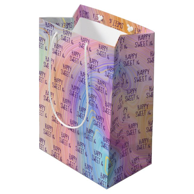 Pastel Rainbow Swirl Sweet 16  Medium Gift Bag (Back Angled)