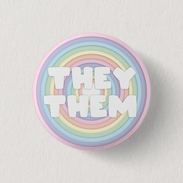 Pastel Rainbow They/Them Pronouns  3 Cm Round Badge (Front)