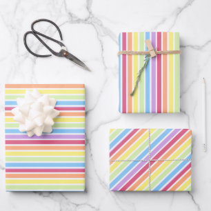 Pastel Rainbow Thin Stripes Wrapping Paper Sheet