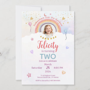 Pastel Rainbow Tie Dye Birthday Photo Invitation