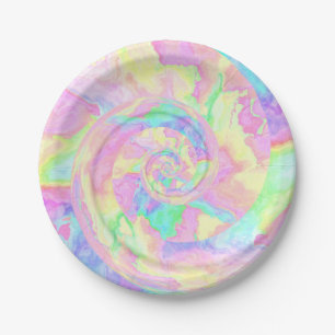 Pastel Rainbow Tie Dye Girls Birthday Paper Plate
