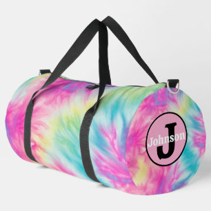 Pastel Rainbow Tie Dye Girls Monogram Personalised Duffle Bag