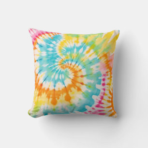 Pastel Rainbow Tie Dye Spiral Pattern Cushion