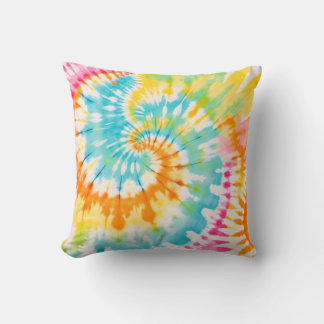 Pastel Rainbow Tie Dye Spiral Pattern Cushion