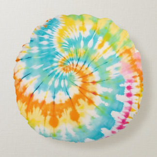 Pastel Rainbow Tie Dye Spiral Pattern Round Cushion