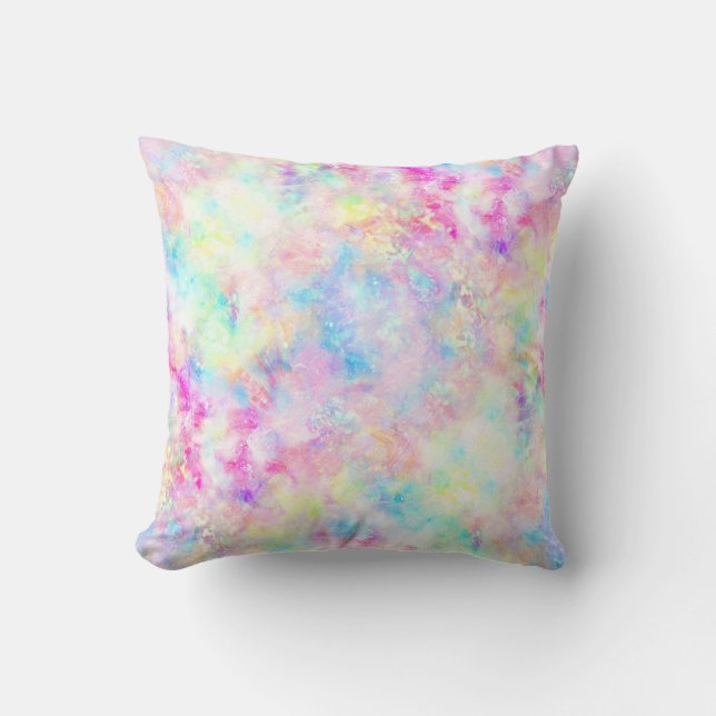 Pastel Rainbow Tie Dye Watercolor Cushion (Front)