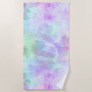 Pastel Rainbow Tie-Dye Watercolor Painting Beach Towel