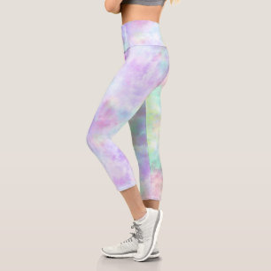 Pastel Rainbow Tie-Dye Watercolor Painting Capri Leggings