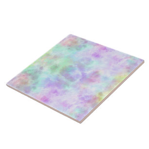 Pastel Rainbow Tie-Dye Watercolor Painting Ceramic Tile